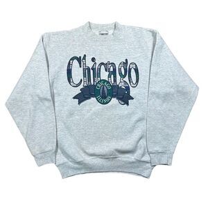 Vintage 1980s Chicago Plaid Spell Out Crewneck Sweatshirt
